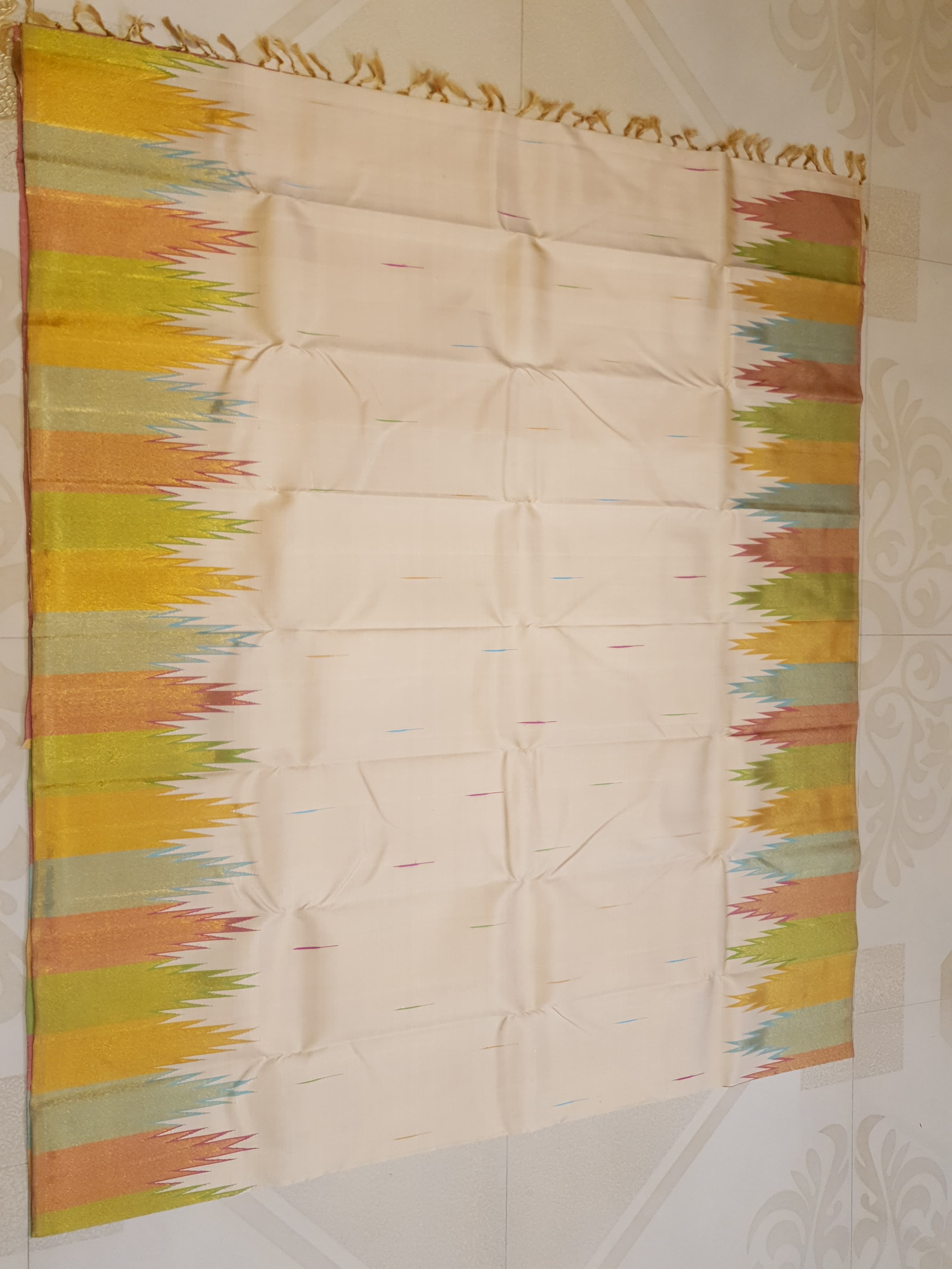Off-White Cream and Pink Kanchipuram Handloom Bridal Silk Sarees